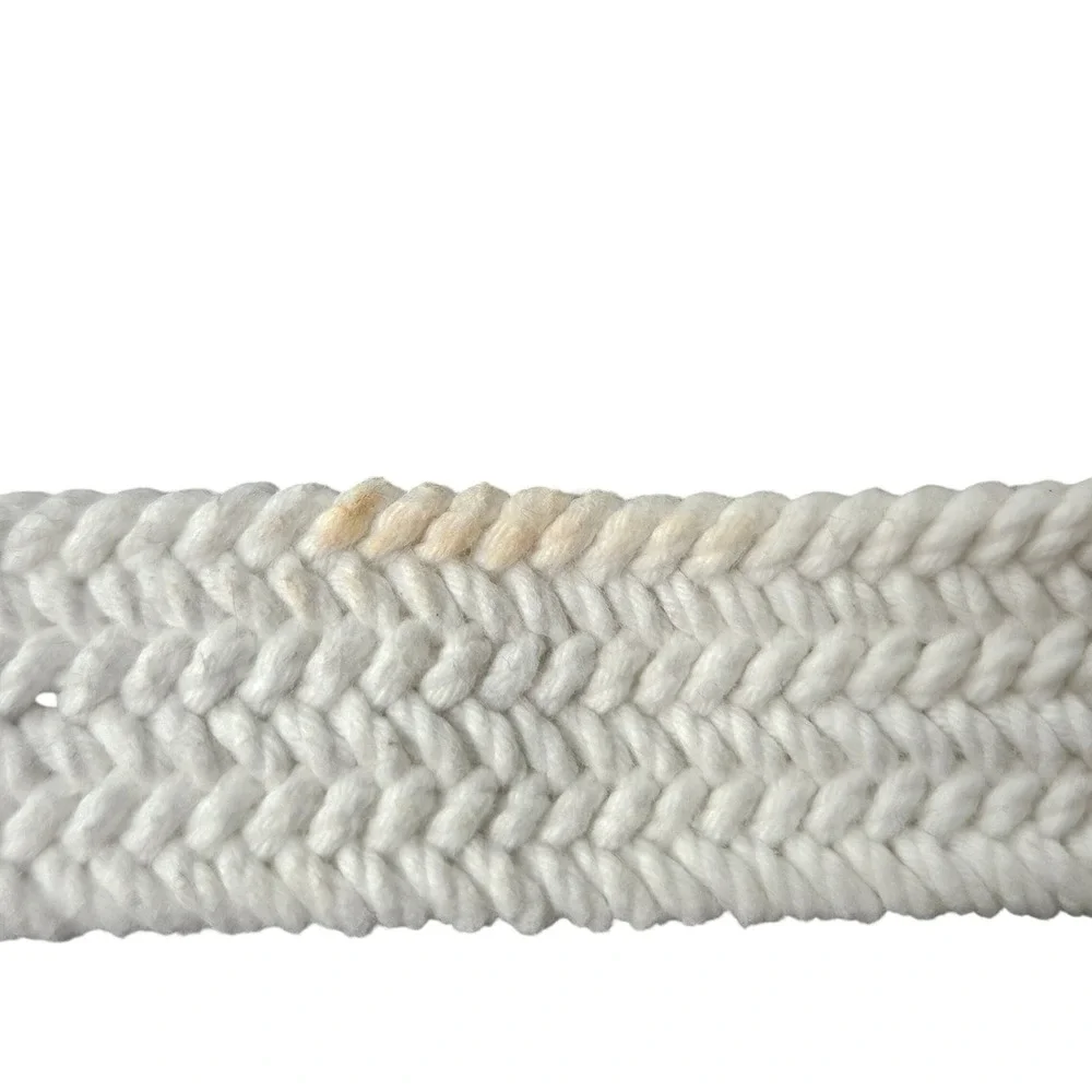 Fossil Women's Braided Cord Belt White Brown Leather Sunflower Concho S M